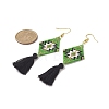 Glass Seed Braided Rhombus with Tassel Dangle Earrings EJEW-MZ00028-3