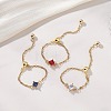 3Pcs Adjustable Brass Pave Glass Rhombus Links & 304 Stainless Steel Cable Chains Silder Finger Rings RJEW-JR00975-1