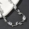 Brass Micro Pave Cubic Zirconia Oval & Leaf Link Chain Bracelets for Women BJEW-G764-05P-02-2