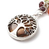 Flat Round with Tree of Life Natural & Synthetic Mixed Stone Chips & Brass Pendant Keychain KEYC-JKC00358-4