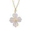 Natural Rose Quartz Clover Shamrock Pendant Necklaces NJEW-JN05170-04-2