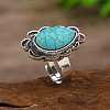 Adjustable Zinc Alloy with Synthetic Turquoise Cuff Rings CJ8951-3-1