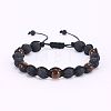 Adjustable Natural Round Tiger Eye Braided Bead Bracelets for Women Men DE0443-2-1