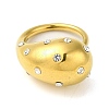 Ion Plating(IP) 304 Stainless Steel Rhinestone Teardrop Open Cuff Ring for Women RJEW-C083-14G-2