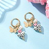 Flower with Butterfly 304 Stainless Steel Hoop Earrings EJEW-JE06749-02-1