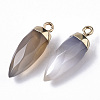 Top Golden Plated Natural Grey Agate Pointed Pendants G-S359-078C-3