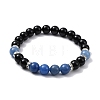Natural Blue Aventurine & Black Onyx Round Beaded Stretch Bracelet BJEW-TA00427-02-1