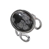 Oval Natural Snowflake Obsidian Finger Rings RJEW-M062-02P-06-2