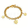 304 Stainless Steel Heart Star Charm Double Ring Link Chain Bracelets for Women with OT Clasps WG665C4-01-1