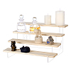 4 Layers Clear Acrylic with Wooden Tiered Bracelet Organizer Display Stands for Bangles BDIS-WH0011-08-1