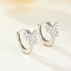 Anti-Tarnish Rhodium Plated Butterfly Shape Sterling Silver Cubic Zirconia Hoop Earrings PW6178-1-2