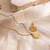 304 Stainless Steel Crystal Rhinestone Textured Coin with Flower Moon Pendant Necklaces for Women WG61E47-01-3