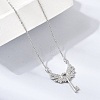 Brass Micro Pave Clear Cubic Zirconia Winged Key Pendant Necklaces CU-CBABA66-13P-2