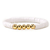 Polymer Clay Heishi Beaded Stretch Bracelets with Brass Round Beads for Daily Wear and Casual Style JO6865-4-1