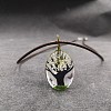 Alloy Wire Wrapped Oval Glass Inner Dried Flower Tree Pendant Waxed Cord Necklaces for Women FS-WG6B63C-01-1