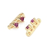 Brass Pave Magenta Cubic Zirconia 3-Hole Spacer Bars KK-C172-05G-2