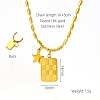 304 Stainless Steel Checkered Rectangle & Star Pendant Necklaces for Women WG3A458-01-2