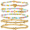 Summer Stainless Steel Heart Alphabet Colorful Glass Seed Beaded Stretch Bracelet Sets JV8929-6-1