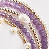 5Pcs 5 Style Natural Gemstone & Brass Beaded Stretch Bracelets Set BJEW-JB08870-7