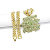 Hiphop Style Zinc Alloy Full Crystal Rhinestone Enamel Green Word Point Life Pendant Cuban Link Chain Necklaces for Men WG9A8ED-01-2