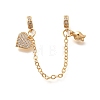 Brass Clear Cubic Zirconia European Safety Chains with Heart & Rose Charms KK-C085-16G-1