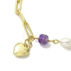 Heart Brass Charm Bracelets BJEW-JB13610-01-3