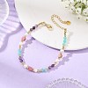 Natural Mixed Gemstone Faceted Round and Cube Beaded Bracelets with Natural Pearl & Brass End Chains BJEW-JB14336-01-1