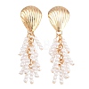 Alloy with Plastic Pearls Stud Tassel Earrings EJEW-Z172-06G-04-2
