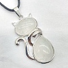 Natural White Jade Alloy Cat Shape Pendant Necklaces KJ2639-19-1
