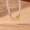 Alloy Crown Birth Year Pendant Imitation Pearl Round White Beaded Necklaces for Women FS-WG173C9-01-1