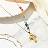 Chakra Natural Mixed Gemstone Religion Cross Pendant 304 Stainless Steel Cable Chain Necklaces for Women NJEW-JN06268-3