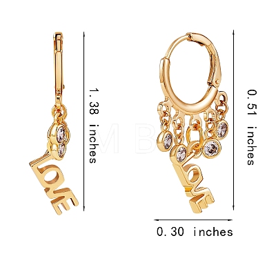 Word Love Brass Dangle Huggie Hoop Earrings EJEW-SW00001-03-1
