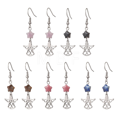 Angel with Star 304 Stainless Steel Dangle Earrings EJEW-JE06792-1