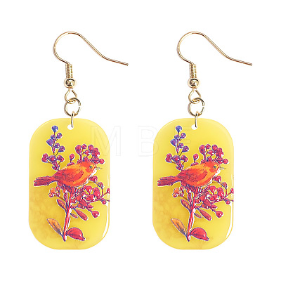 Rectangle with Bird Pattern Acrylic Dangle Earrings FS-WG54A2C-05-1