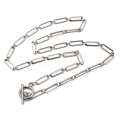 Non-Tarnish 304 Stainless Steel Paperclip Chain Necklace with Toggle Clasp for Men Women NJEW-JN04139-1
