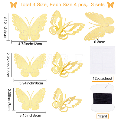 CREATCABIN 3Sets 3D Butterfly PVC Mirrors Wall Stickers DIY-CN0001-86C-1