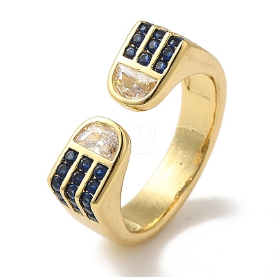 Arch Rack Plating Brass Micro Pave Cubic Zirconia Cuff Rings for Women RJEW-G323-09G-1