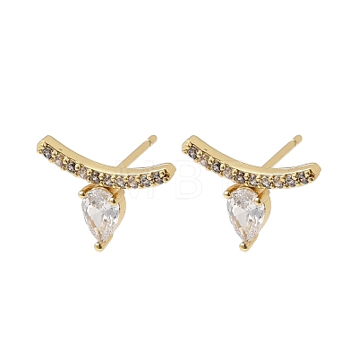 Brass Micro Pave Cubic Zirconia Stud Earrings EJEW-G471-14G-01-1