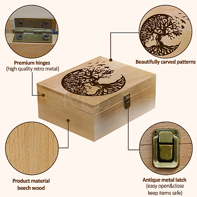 Rectangle Wooden Memory Keepsake Boxes with Lids CON-WH0101-004-1