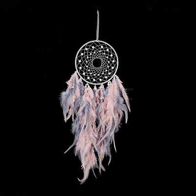 Iron Woven Web/Net with Feather Pendant Decorations AJEW-B017-26-1