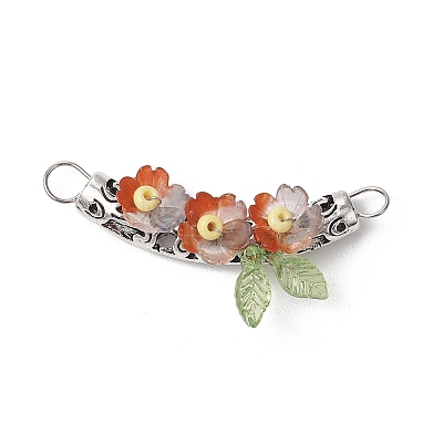 Alloy Curved Tube Wrapped Acrylic & Resin Flower Connector Charms PALLOY-JF03890-1