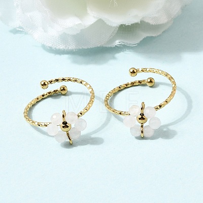 Adjustable 304 Stainless Steel Natural Other Jade Cuff Open Rings RJEW-P187-01G-05-1