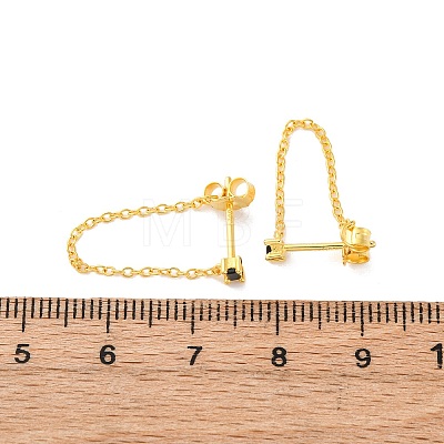 Real 18K Gold Plated 925 Sterling Silver Chains Front Back Stud Earrings PA4661-1-1