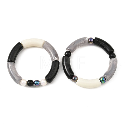 2Pcs 2 Styles Opaque Acrylic Tube Beaded Stretch Bracelet Sets BJEW-JB14453-1