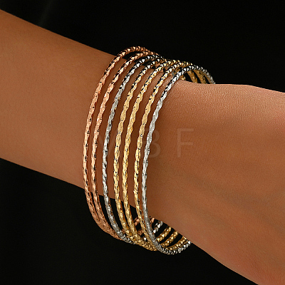 Circle Textured Stacking Brass Bracelet Set for Women SD4492-1