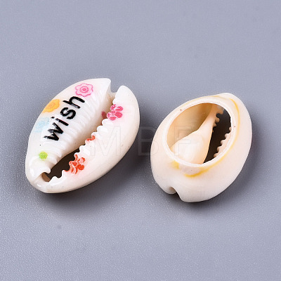 Printed Natural Cowrie Shell Beads SHEL-S266-16-1