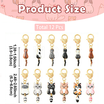 12Pcs 12 Styles Alloy Enamel Cat Shape Pendant Decorations HJEW-YW00488-1