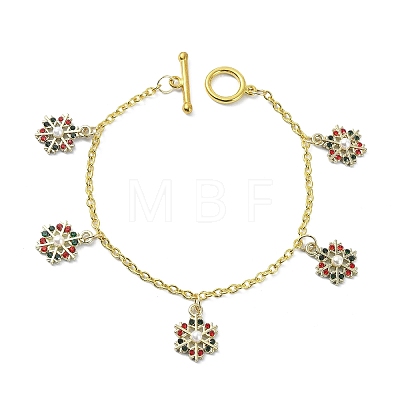Alloy Rhinestone Snowflake Charm Bracelet with Acrylic Imitation Pearl Beaded BJEW-JB09786-1