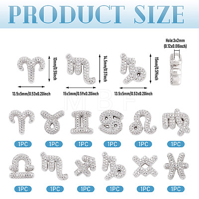 12Pcs 12 Styles Twelve Constellations Brass Micro Pave Clear Cubic Zirconia Pendants KK-TA0008-96P-1