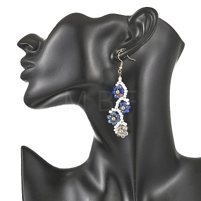 Flower Glass Seed Beaded Dangle Earrings EJEW-MZ00775-01-1
